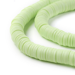 Light Green Flat Round Handmade Polymer Clay Beads, Disc Heishi Beads for Hawaiian Earring Bracelet Necklace Jewelry Making, Light Green, 6x1mm, Hole: 2mm, about 353~378pcs/strand, 17.7 inch