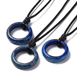 Lapis Lazuli Natural Lapis Lazuli Ring Pendant Necklace with Waxed Cords, 29.53~29.92 inch(75~76cm), Pendant: 24x6mm