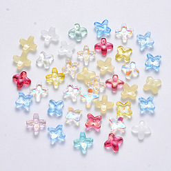 Mixed Color Transparent Spray Painted Glass Beads, Clover, Mixed Style, Mixed Color, 8x8x3mm, Hole: 0.9mm