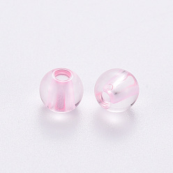 Pink Transparent Acrylic Beads, Round, Pink, 6x5mm, Hole: 1.8mm, about 4400pcs/500g