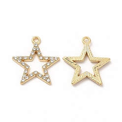 Golden Alloy Rhinestone Pendants, Hollow Out Star Charms, Golden, 23x21x2mm, Hole: 1.5mm