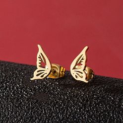 Wing Pendientes de acero inoxidable con forma de animalito para mujer, dorado, izquierda y derecha, ala, 60x40 mm