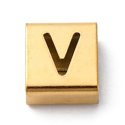Letter V Ионное покрытие (ip) 304 квадратные подвески-слайдеры из нержавеющей стали, золотые, Буква V, 9x8x4 мм, отверстие : 3.5x8.5 мм