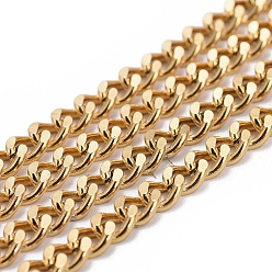 Golden Ion Plating(IP) 304 Stainless Steel Curb Chains, Twisted Chains, Unwelded, with Spool, Golden, 7x5x2mm, about 32.8 Feet(10m)/roll
