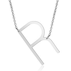 Letter R 201 Stainless Steel Initial Pendants Necklaces, with Cable Chains, Letter, Letter.R, 17.3~18.3 inch(44~46.5cm)x1.5mm, LetterR: 37.5x21x1mm