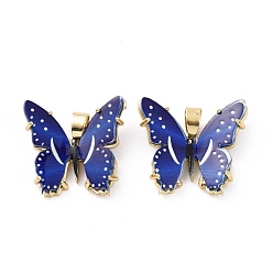 Dark Blue Opaque Resin Pendants, Butterfly Charm, with Real 18K Gold Plated Brass Findings, Cadmium Free & Lead Free, Dark Blue, 20.5x23x5mm, Hole: 3.5x6mm