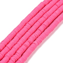 Deep Pink Handmade Polymer Clay Beads Strands, for DIY Jewelry Crafts Supplies, Heishi Beads, Disc/Flat Round, Deep Pink, 6x0.5~1mm, Hole: 1.8mm, about 290~320pcs/strand, 15.75 inch~16.14 inch(40~41cm)