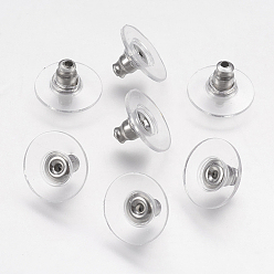 Stainless Steel Color 316 Surgical Stainless Steel Ear Nuts, Bullet Clutch Earring Backs with Pad, for Droopy Ears, with Plastic, Stainless Steel Color, 6x11mm, Hole: 0.5mm and 1mm