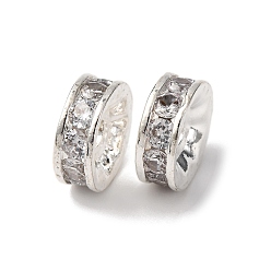 Серебро Латунные микро проложить кубического циркония бусы, круглые, стойки покрытие, долговечный, без свинца и без кадмия, серебряные, 12x4.5 мм, отверстие : 2.5 мм