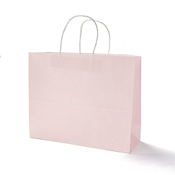 Misty Rose Rectangle Paper Bags, with Handles, for Gift Bags and Shopping Bags, Misty Rose, 25.5x31.5x11.4cm, Fold: 25.5x31.5x0.2cm