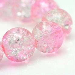 Pink Baking Painted Crackle Glass Bead Strands, Round, Pink, 10mm, Hole: 1.3~1.6mm, about 80pcs/strand, 31.4 inch