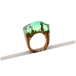 Весенне-зеленый Кольца из смолы и дерева, весенний зеленый, внутренний диаметр: 18 мм