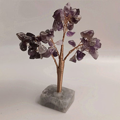 Amethyst Natural Amethyst Chips Tree of Life Decorations, Copper Wire Feng Shui Energy Stone Gift for Women Men Meditation, 70x65x135mm