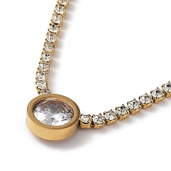 Плоский Круглый Вакуумное покрытие pvd 304 ожерелье с подвеской из нержавеющей стали с кубическим цирконием, с цепочками чашек из горного хрусталя, плоско-круглые, 16.77 дюйм (42.6 см), Кулон : 9.5 мм