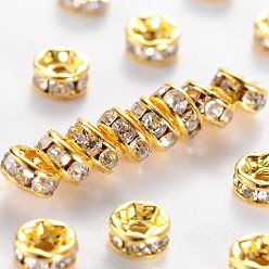 Crystal Brass Grade A Rhinestone Spacer Beads, Golden Plated, Rondelle, Nickel Free, Crystal, 7x3.2mm, Hole: 1.2mm