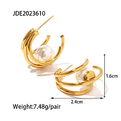 JDE2023610 18K Gold Plated Stainless Steel Pearl Inlaid C-shaped Earrings - Fashionable and Versatile Ear Accessories