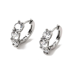 Platinum Brass Pave Cubic Zirconia Hoop Earrings, Round, Platinum, 14x4.5x15.5mm