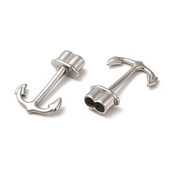 Stainless Steel Color 304 Stainless Steel Hook Clasps, For Leather Cord Bracelets Making, Anchor, Stainless Steel Color, 33x22x7mm, Hole: 4mm