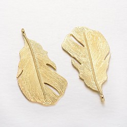 Golden Feather Alloy Pendants, Golden, 48x26x2mm, Hole: 2mm