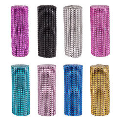 Mixed Color Plastic 24 Row Rhinestone Mesh Roll, Rectangle, Mixed Color, 90.5~91.5x11.8cm, about 4mm in diameter, 1yards/roll, 8rolls/set