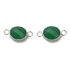 Dark Green 925 Sterling Silver Connector Charms, with Faceted Glass, Oval, Real Platinum Plated, Dark Green, 8.5x17.5x4.7mm, Hole: 2mm