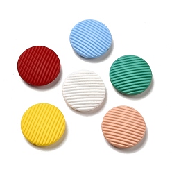 Mixed Color Opaque Acrylic Beads, with Enamel, Flat Round with Stripe Groove Pattern, Mixed Color, 25x7mm, Hole: 1.6mm