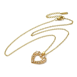 Golden Brass Rhinestone Pendants Necklaes, Stainless Steel Necklaces, Heart, Golden, 16.14 inch(41cm)