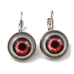 Crimson Eye Glass Leverback Earrings with Brass Earring Pins, Crimson, 29mm
