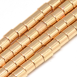 Light Gold Plated Electroplate Non-magnetic Synthetic Hematite Beads Strands, Column, Light Gold Plated, 6x6mm, Hole: 2mm, about 67pcs/strand, 16.1 inch