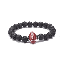 Human Natural Lava Rock & Synthetic Hematite & Acrylic Beaded Stretch Bracelet, Essential Oil Gemstone Jewelry for Men Women, Player Pattern, Inner Diameter: 2-1/8 inch(5.5cm)