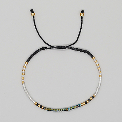 Noir Bracelets de perles tressés en graines de verre, bracelet réglable, noir, 11 pouce (28 cm)