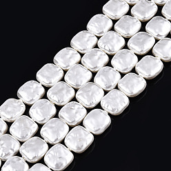 Creamy White ABS Plastic Imitation Pearl Beads Strands, Square, Creamy White, 11x11x5mm, Hole: 0.9mm, about 35pcs/strand, 15.94 inch(40.5cm)