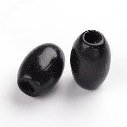 Black Dyed Natural Wood Beads, Egg Shaped Rugby Wood Beads, Oval/Oblong, Lead Free, Black, 15x7~8mm, Hole: 3mm, about 3800pcs/1000g