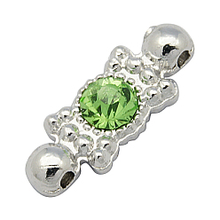 Spring Green Metal Alloy Bar Spacers, with Grade A Rhinestone and Two Holes, Platinum Color, Rectangle, Size: about 7.5mm wide, 21mm long, 4.5mm thick, hole: 2mm
