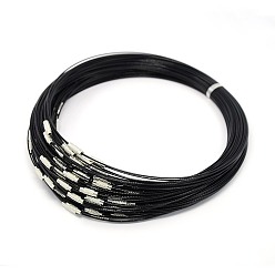 Black 201 Stainless Steel Wire Necklace Cord, Nice for DIY Jewelry Making, with Brass Screw Clasp, Black, 17.5 inch, 1mm, clasp: 12x4mm