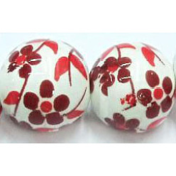 Red Famille Rose Porcelain Beads, Round, Red, 8mm, Hole: 2~2.5mm