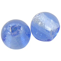 Cornflower Blue Handmade Silver Foil Glass Beads, Round, Lt.blue, about 12mm in diameter, hole: 2mm