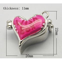 Темно-Розовый Латунные подвески коробки молитве, эмаль, сердце, платиновый цвет, темно-розовыми, Размер : длиной около 22 мм , шириной 20 мм , толщиной 11 мм , отверстие: шириной 4 мм, 6 мм длиной