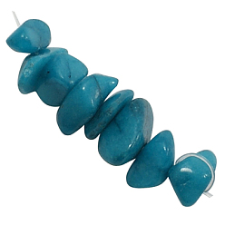Dark Turquoise Natural White Jade Beads Strands, Dyed, Chip, Dark Turquoise, about 8~18mm wide, hole: 1.5mm, about 33 inch