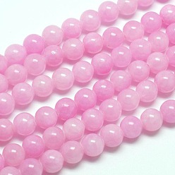 Pearl Pink Natural Yellow Jade Beads Strands, Round, Dyed, Pearl Pink, 6mm, Hole: 1mm, about 68 pcs/strand, 16 inch