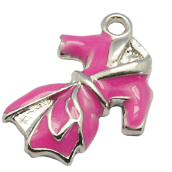 Pink Laiton émail pendentifs, nuit-robe, platine, rose, taille:  Largeur environ 15mm, Longueur 21mm, épaisseur de 3mm, Trou: 2mm