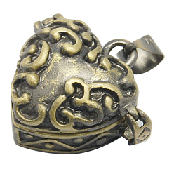 Bronze Antique Laiton coeur émail boîte de prière pendentifs, sans plomb et sans nickel, bronze antique, 18.7x21x10mm, Trou: 4mm