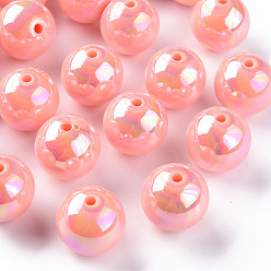 Saumon Clair Perles acryliques opaques, de couleur plaquée ab , ronde, saumon clair, 20x19mm, Trou: 2~3mm