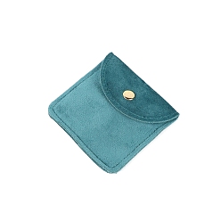 Dark Cyan Square Velvet Jewelry Pouches, Jewelry Gift Bags with Snap Button, for Ring Necklace Earring Bracelet, Dark Cyan, 8x8cm
