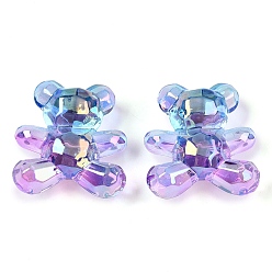 Средний Фиолетовый Прозрачные акриловые европейские бусины градиентного цвета, бусины с большим отверстием, медведь, средне фиолетовый, 32.2x30.4x15.4 мм, отверстие : 4.2 мм