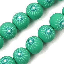 Green Handmade Polymer Clay Beads Strands, Round with Kiwi Fruit, Green, 8mm, Hole: 1.2mm, about 40pcs/strand, 12.20''(31cm)