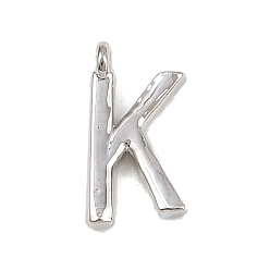 Letter K Латунь прелести, стойки покрытие, долговечный, без кадмия и без свинца, платина, Письмо K, 8.5x5x1.3 мм, отверстие : 0.8 мм