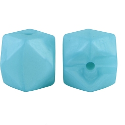 Cyan Octagon Food Grade Silicone Beads, Chewing Beads For Teethers, DIY Nursing Necklaces Making, Cyan, 17mm