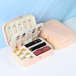 Pink Double Layer PVC Jewelry Organizer Case, for Necklaces, Rings, Earrings and Pendants, Rectangle, Pink, 16x11.5x5cm