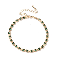 Зеленый Браслеты с квадратными звеньями из кубического циркония, украшения из латуни для женщин, реальный 18 k позолоченный, зелёные, 6-5/8 дюйм (16.7 см)